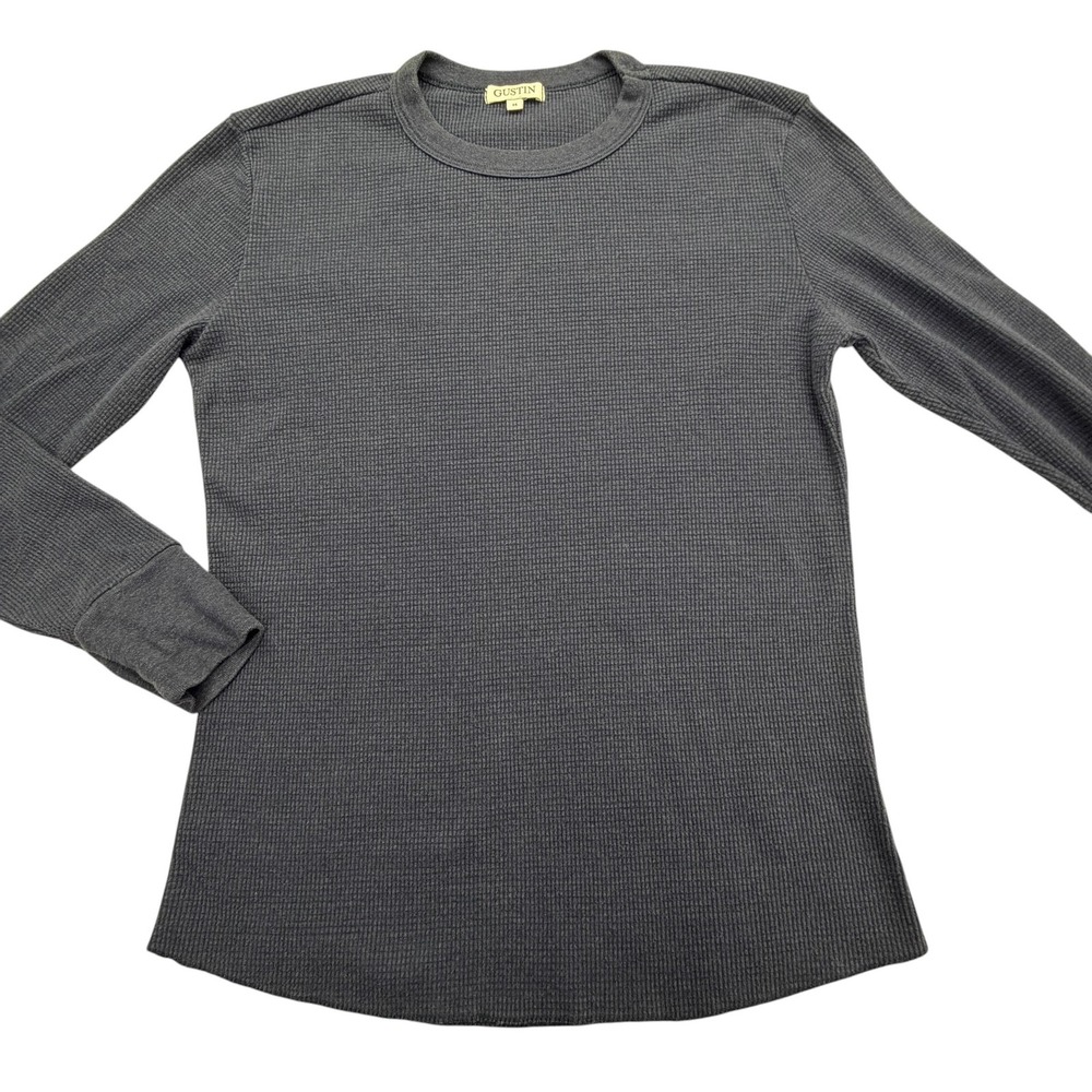 Gustin Shirt Mens M Gray Long Sleeve Thermal Waffle Knit Crew Casual Base Layer